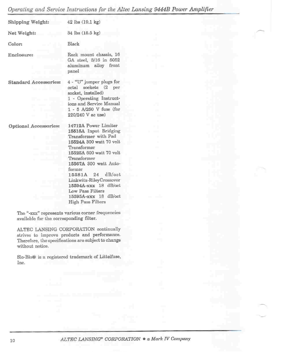 Altec Lansing 9444B User Manual | Page 12 / 12