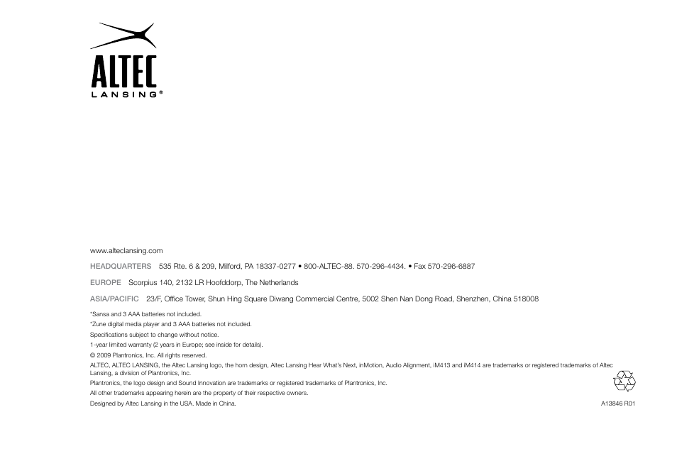 Altec Lansing inMotion IM414V2 User Manual | Page 8 / 8
