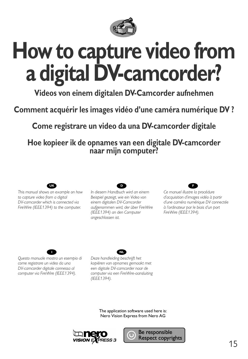 How to capture video from a digital dv-camcorder | Philips How to for Internal ReWriters using Nero 6 User Manual | Page 15 / 88