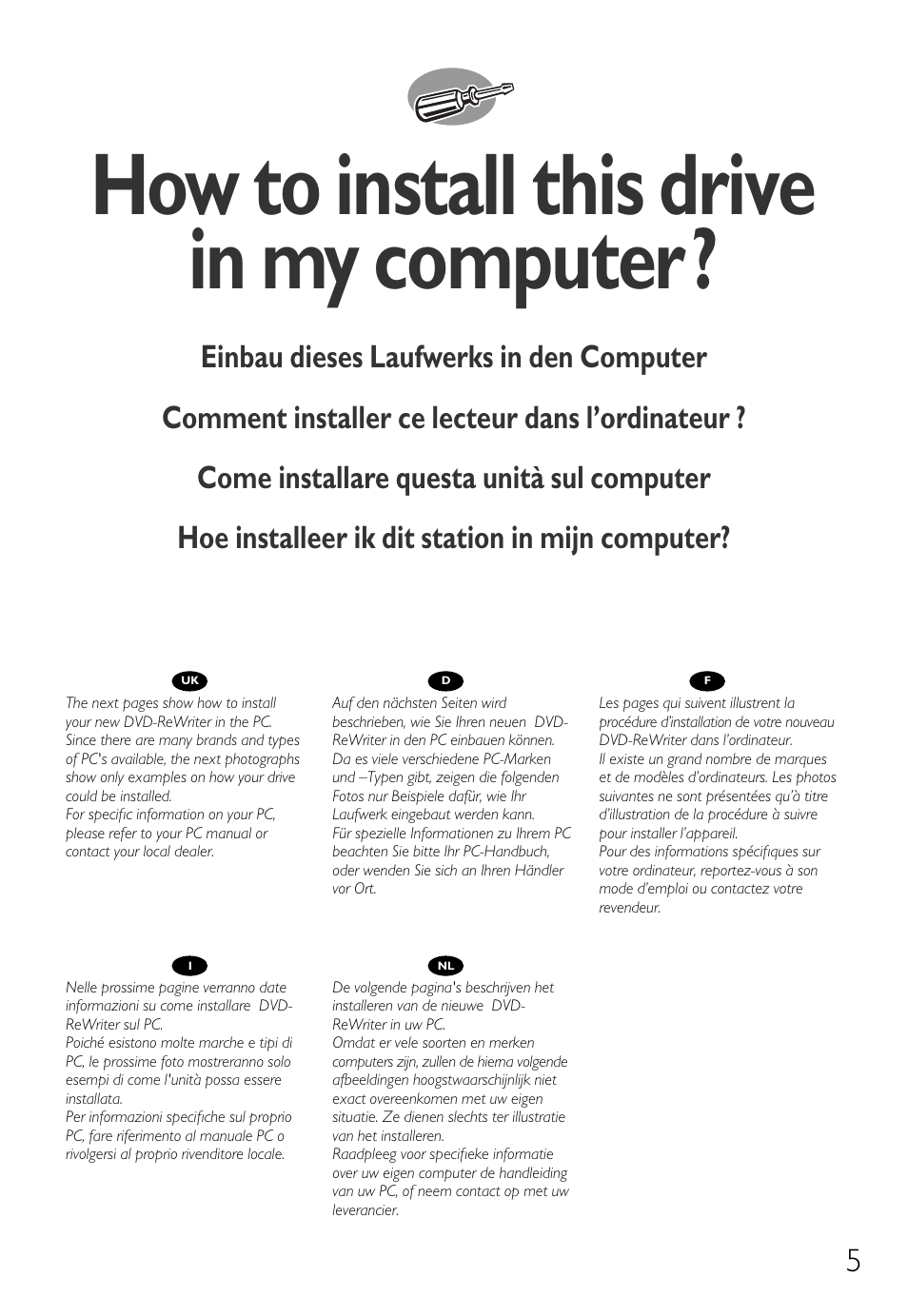 How to install this drive in my computer | Philips How to for Internal ReWriters using Nero 6 User Manual | Page 5 / 88