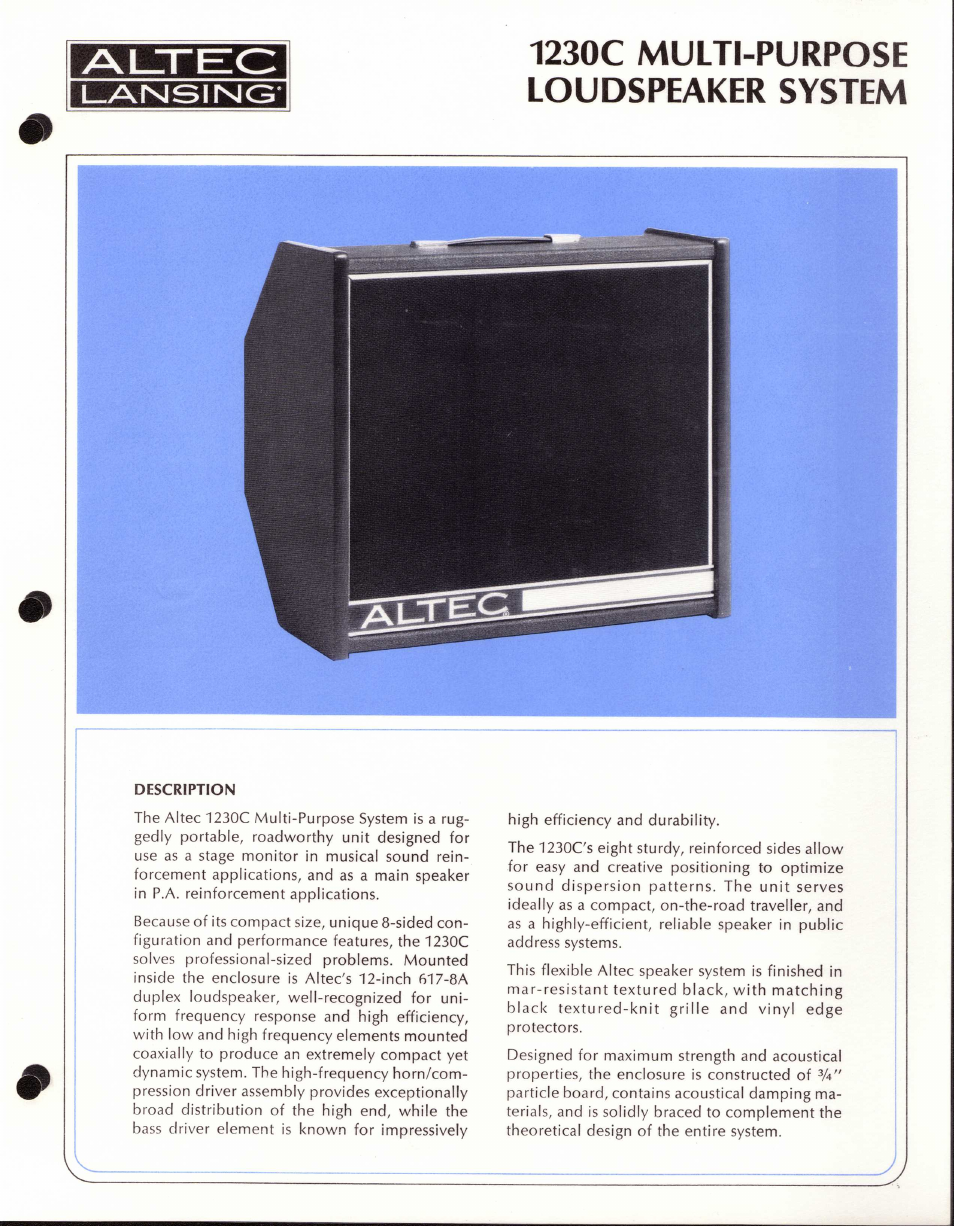 Altec Lansing 1230C User Manual | 2 pages