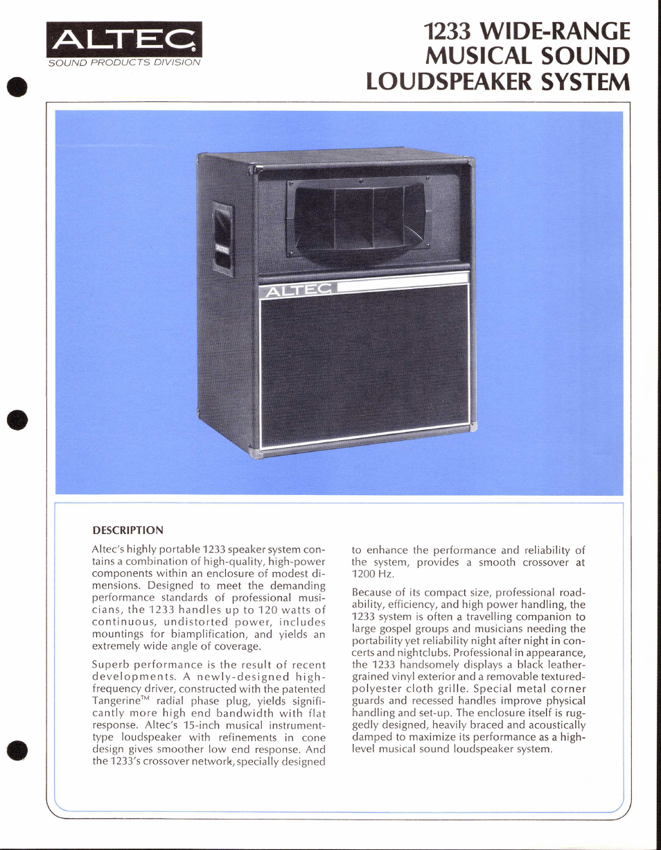 Altec Lansing 1233 User Manual | 2 pages