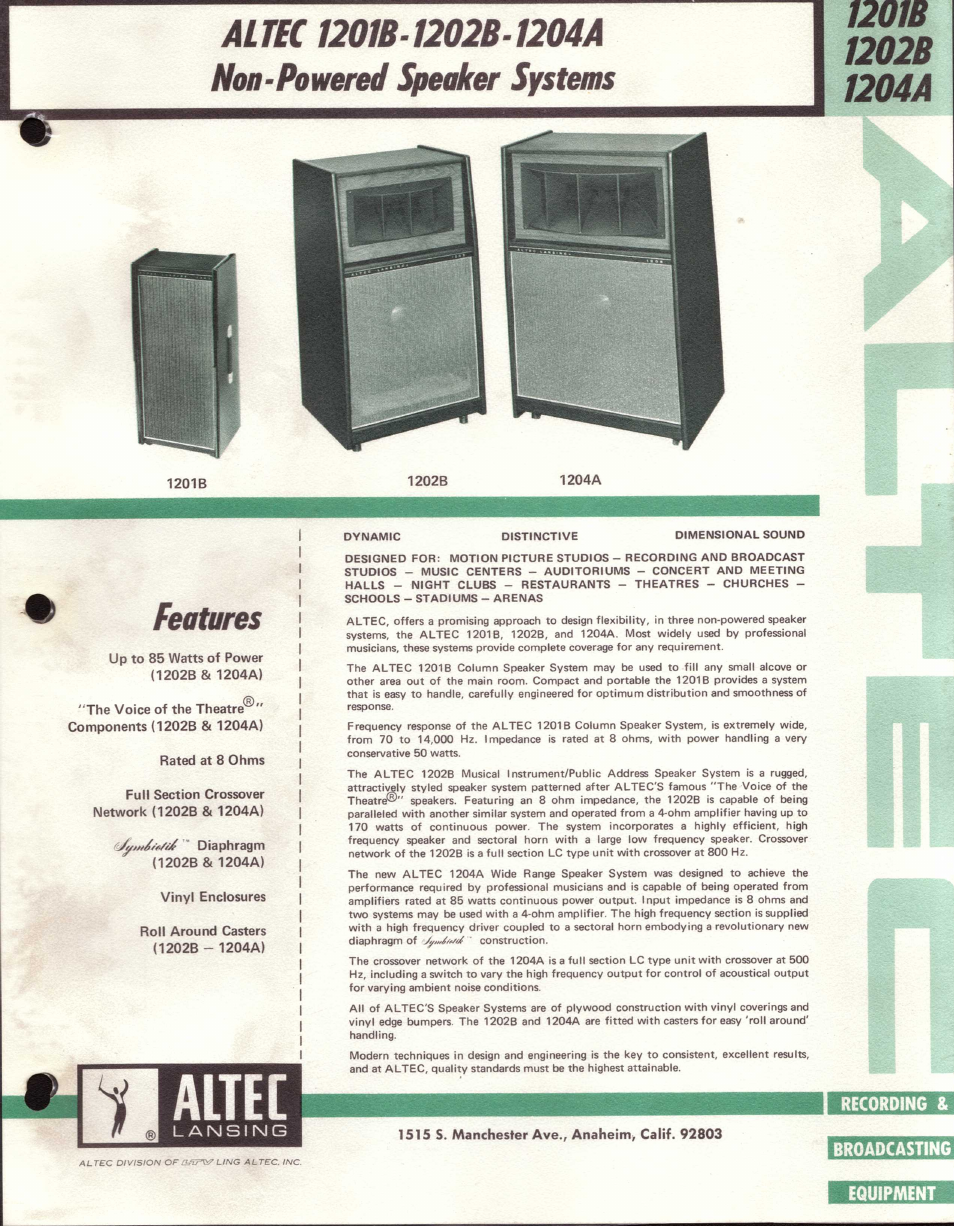 Altec Lansing 1201B User Manual | 2 pages