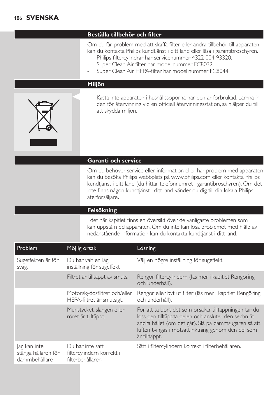 Philips EasyClean Aspirador sin bolsa User Manual | Page 186 / 230