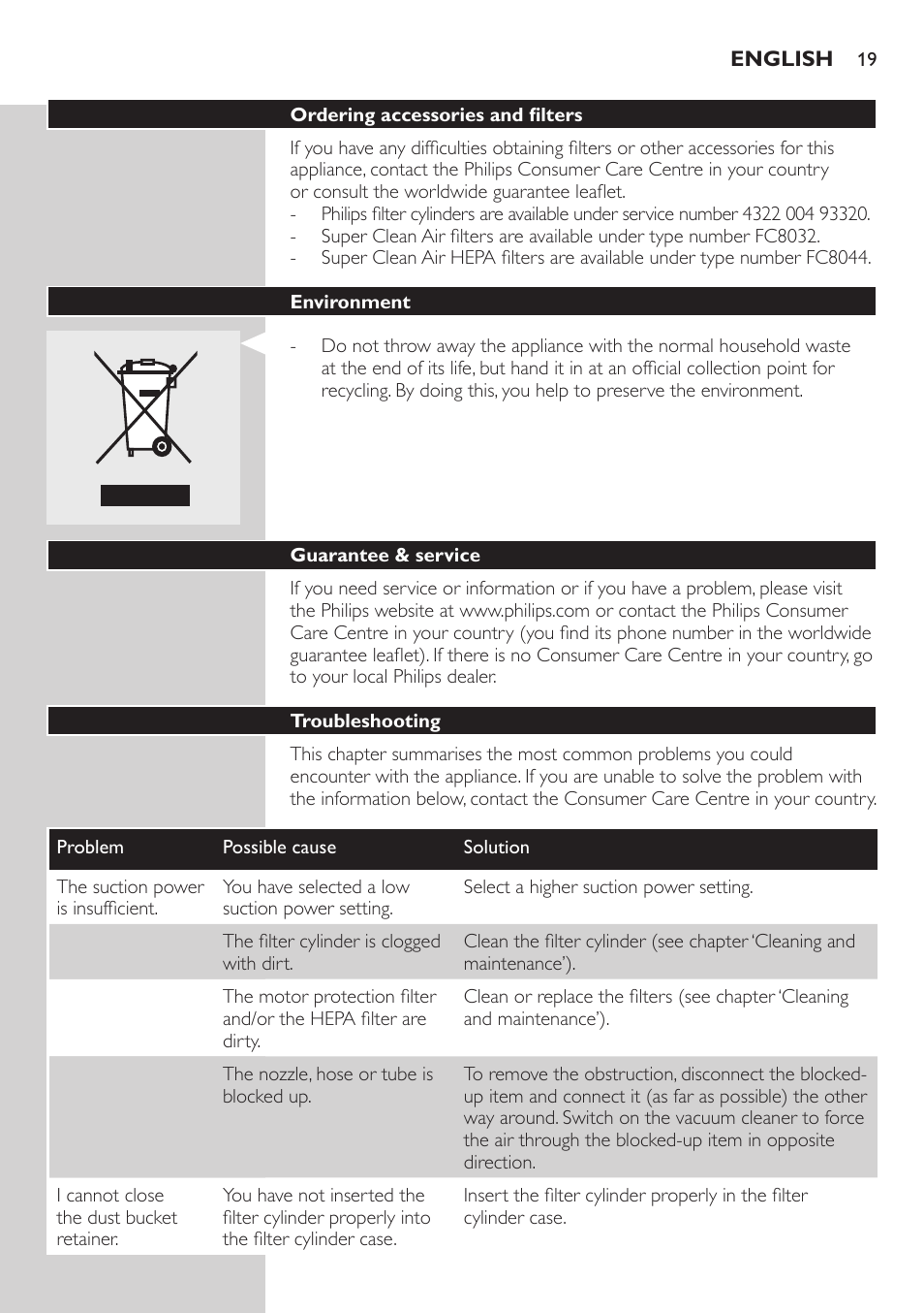 Philips EasyClean Aspirador sin bolsa User Manual | Page 19 / 230