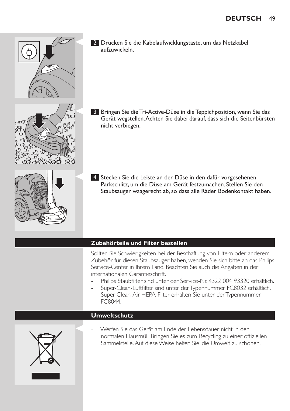 Philips EasyClean Aspirador sin bolsa User Manual | Page 49 / 230