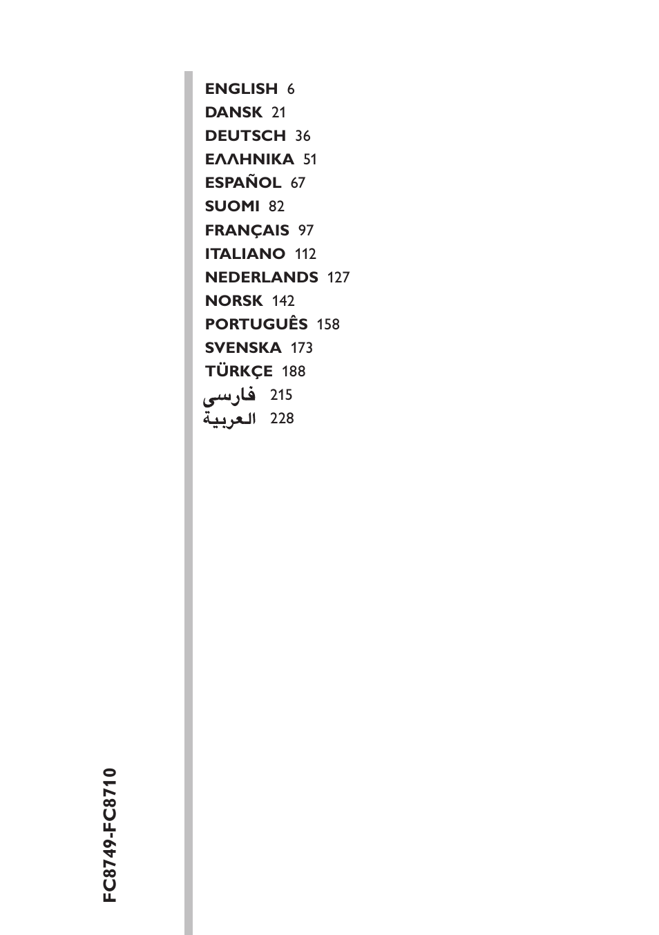 Table of content | Philips EasyClean Aspirador sin bolsa User Manual | Page 5 / 230