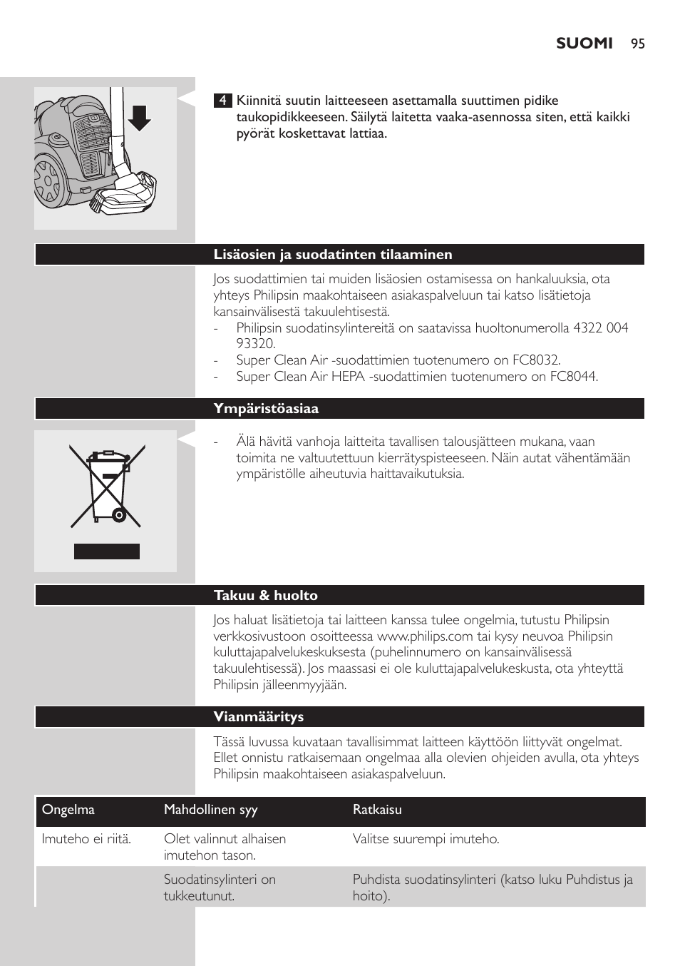 Philips EasyClean Aspirador sin bolsa User Manual | Page 95 / 230