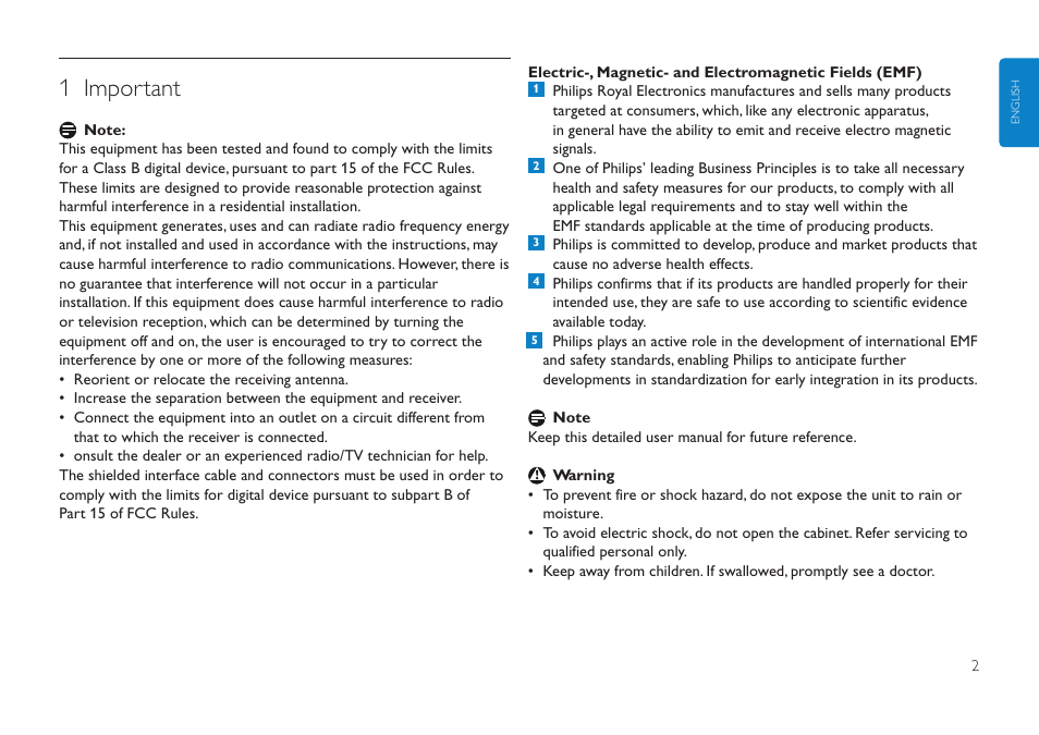 Click here, 1 important | Philips FMXXFD00B/00 User Manual | Page 2 / 98