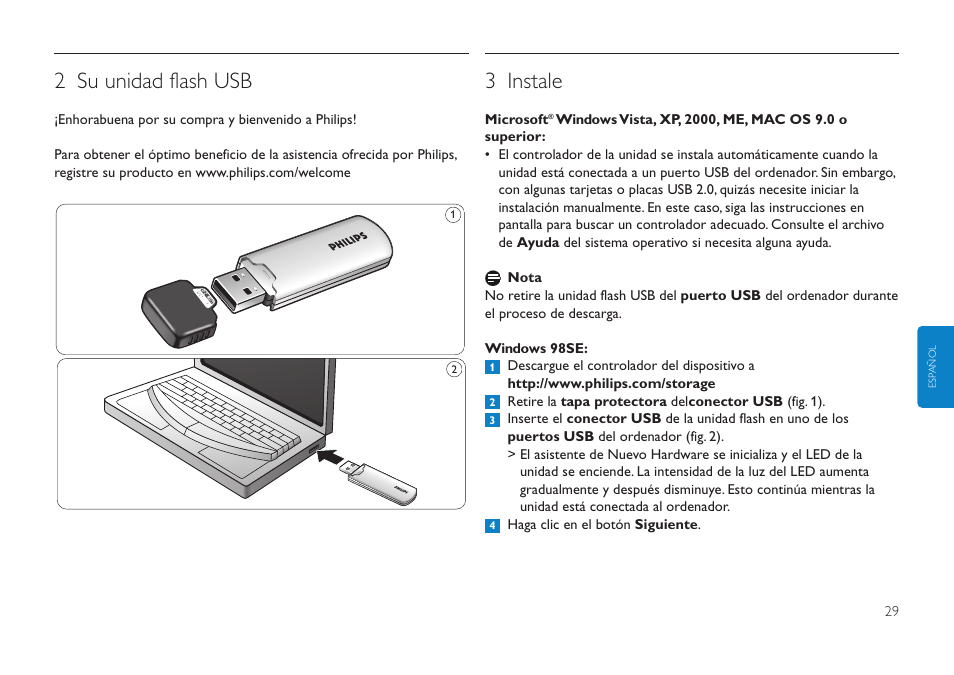 2 su unidad flash usb, 3 instale | Philips FMXXFD00B/00 User Manual | Page 29 / 98