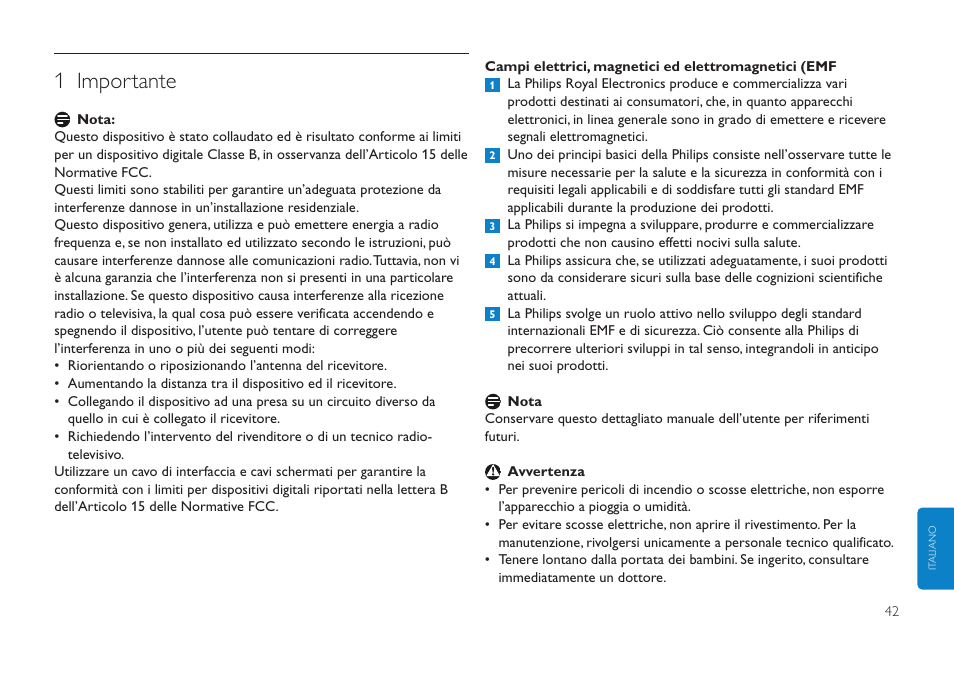 Fare clic qui, 1 importante | Philips FMXXFD00B/00 User Manual | Page 42 / 98