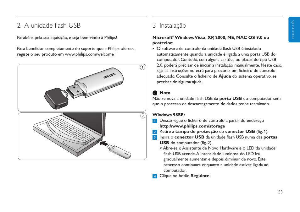 2 a unidade flash usb, 3 instalação | Philips FMXXFD00B/00 User Manual | Page 53 / 98
