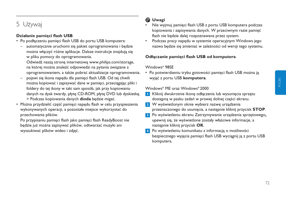 5 używaj | Philips FMXXFD00B/00 User Manual | Page 72 / 98