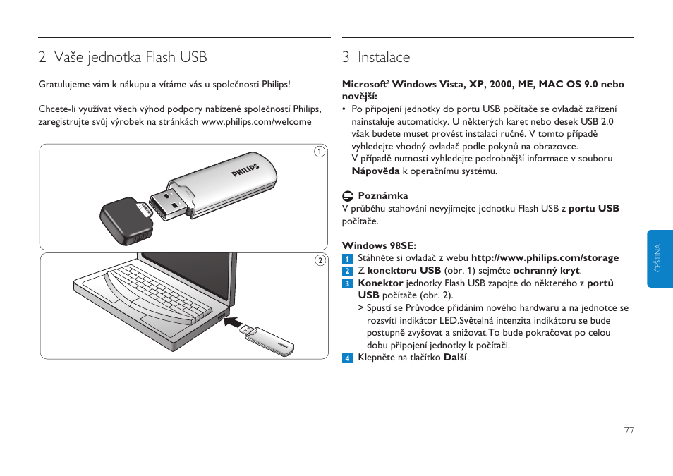 2 vaše jednotka flash usb, 3 instalace | Philips FMXXFD00B/00 User Manual | Page 77 / 98