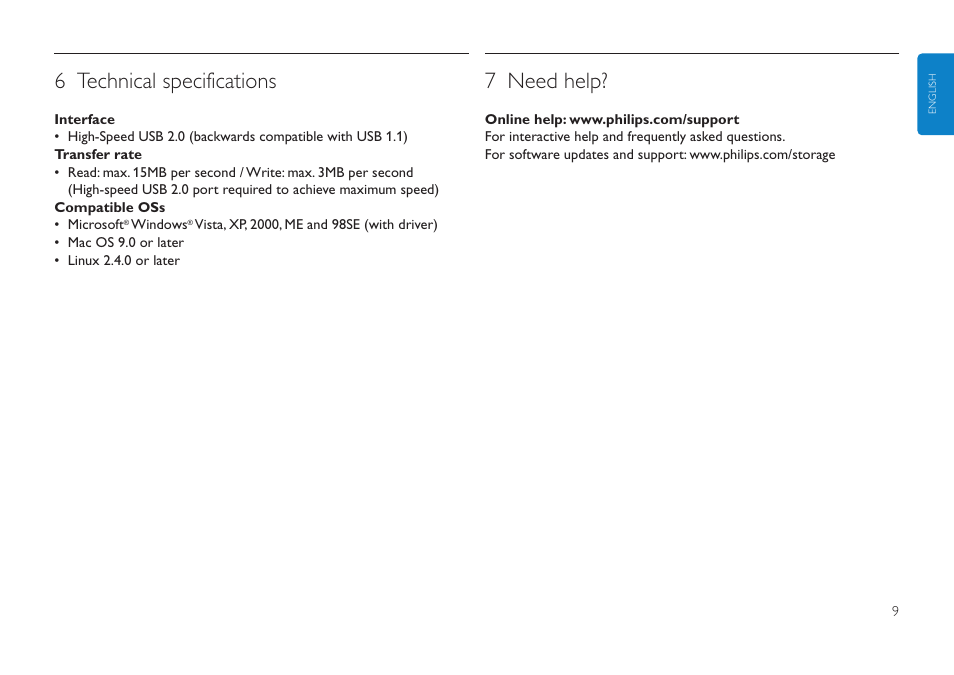 6 technical specifications, 7 need help | Philips FMXXFD00B/00 User Manual | Page 9 / 98