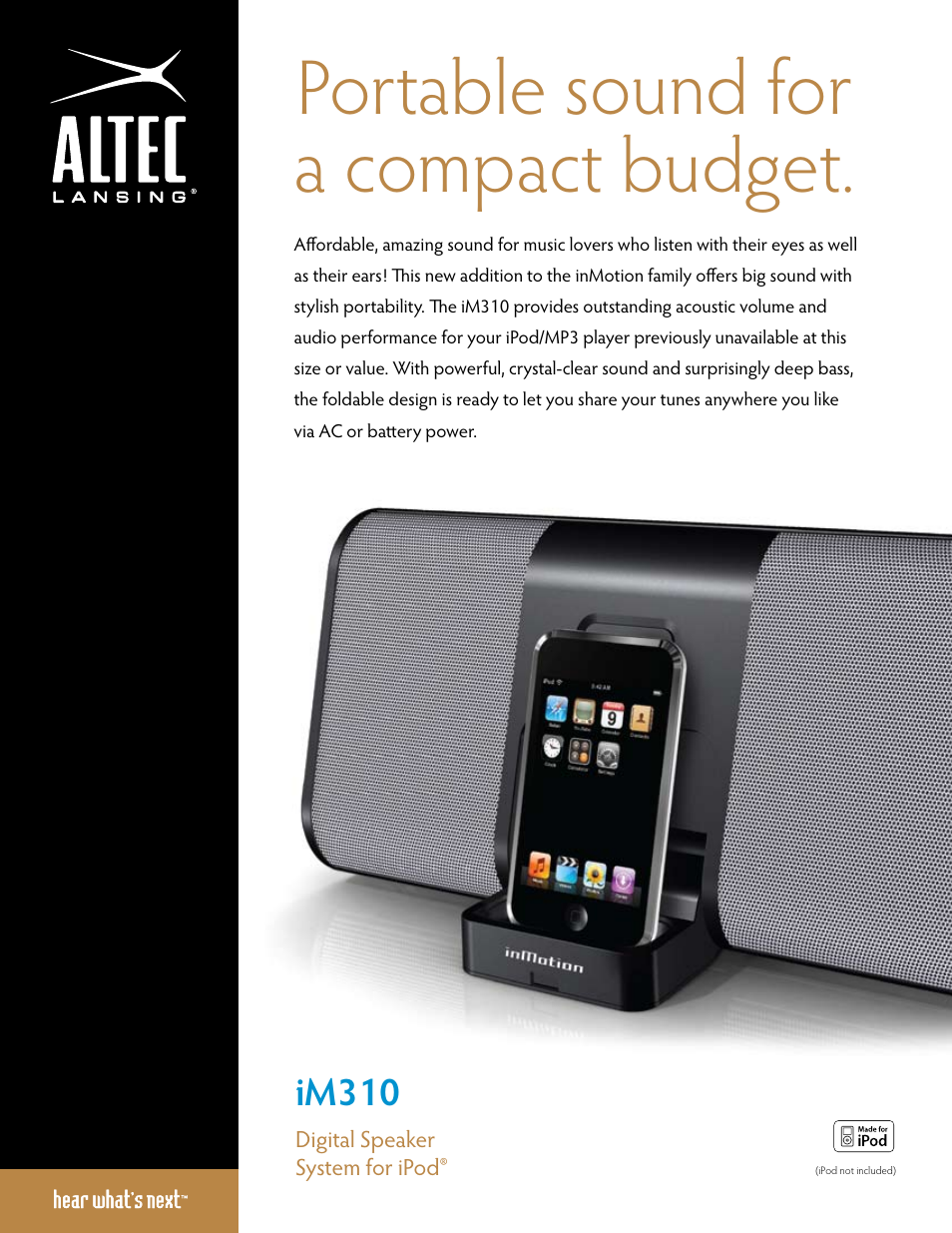 Altec Lansing inMotion iM310 User Manual | 2 pages