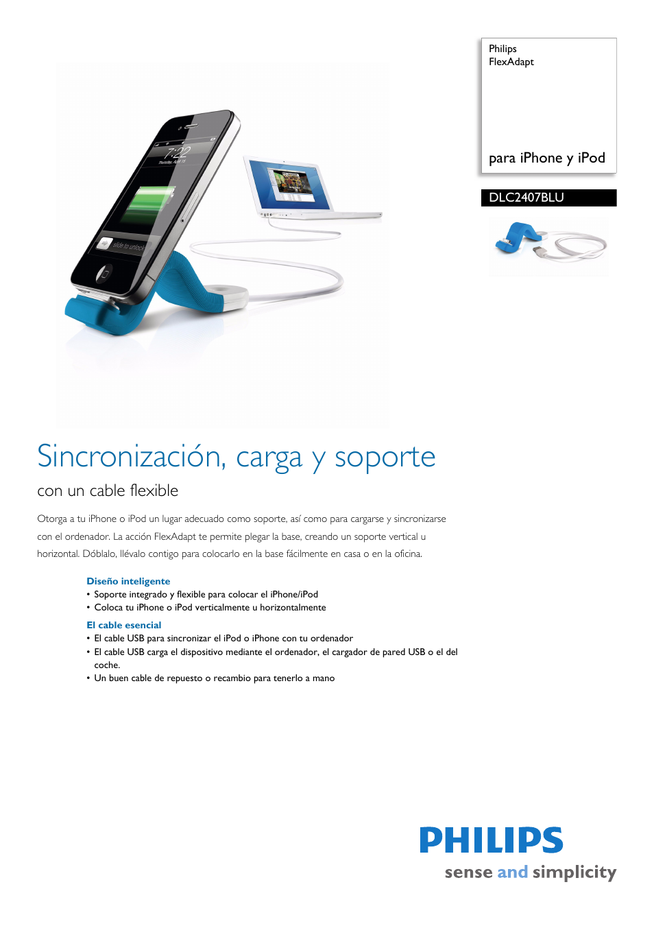 Philips Cable de sincronización y carga User Manual | 2 pages