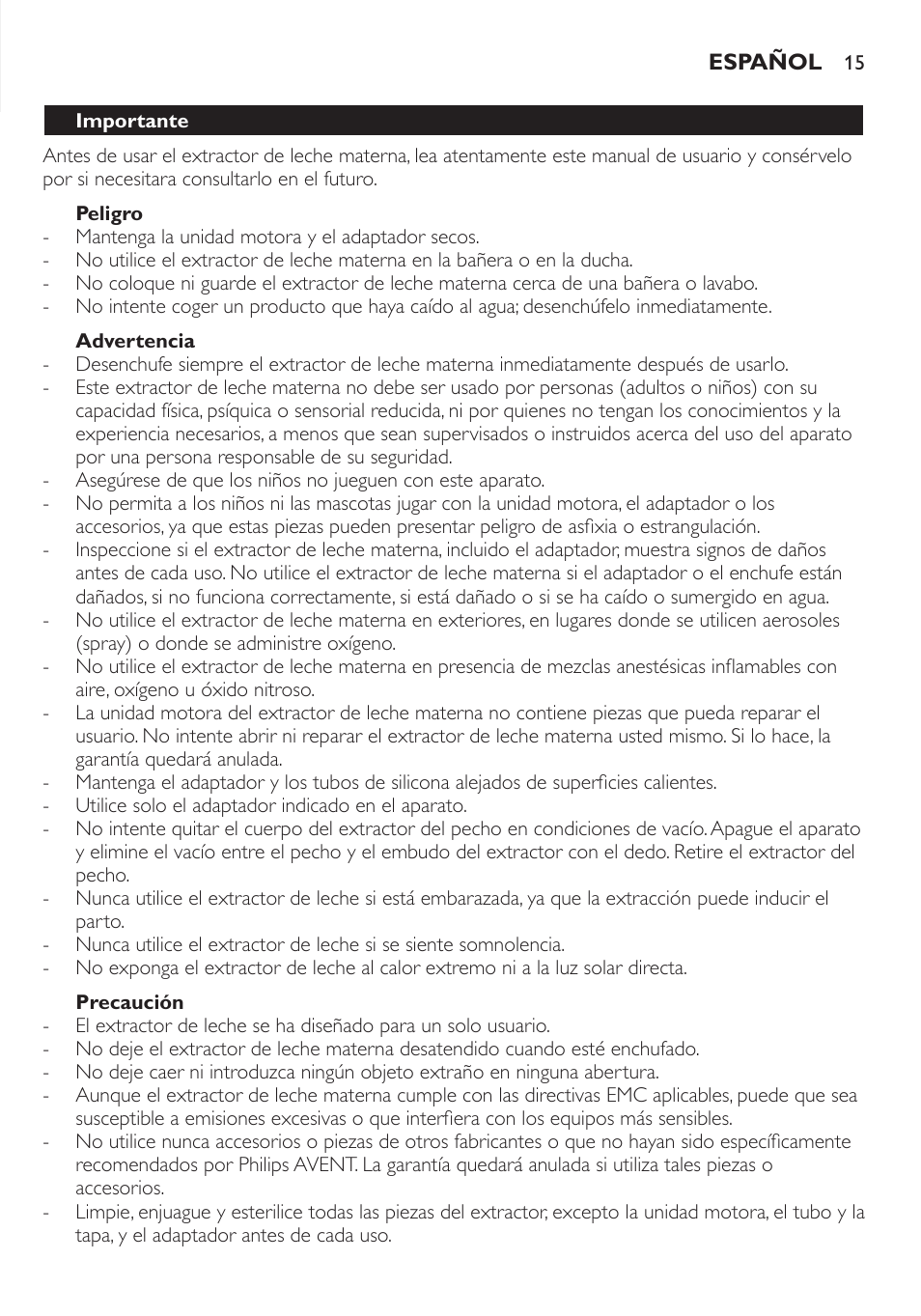 Philips AVENT Extractor eléctrico sencillo Comfort User Manual | Page 15 / 122