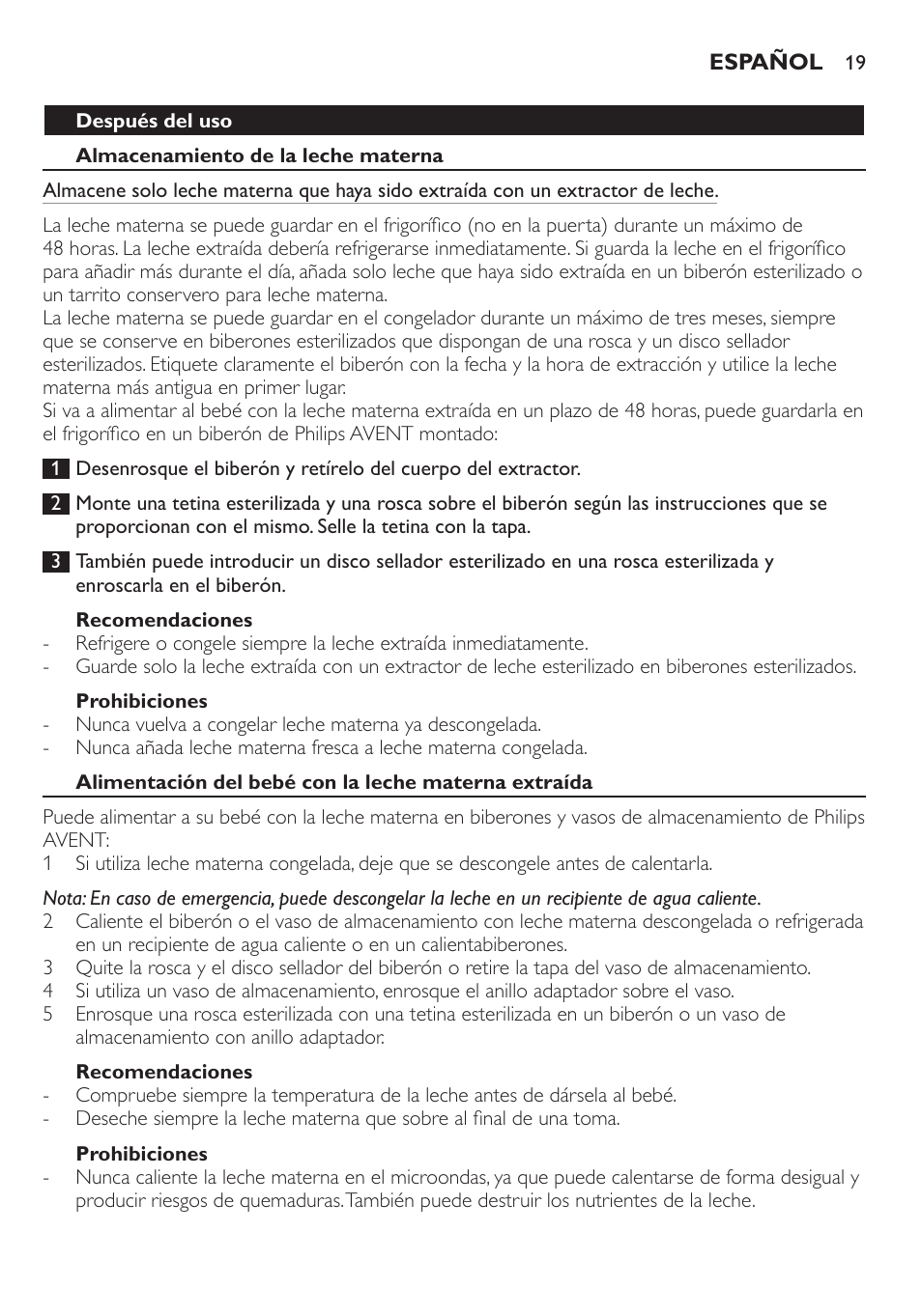 Philips AVENT Extractor eléctrico sencillo Comfort User Manual | Page 19 / 122