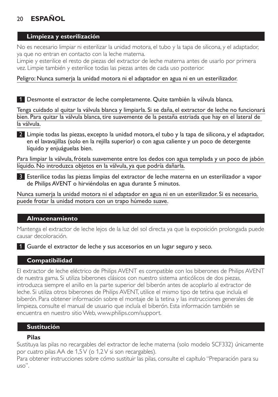 Philips AVENT Extractor eléctrico sencillo Comfort User Manual | Page 20 / 122