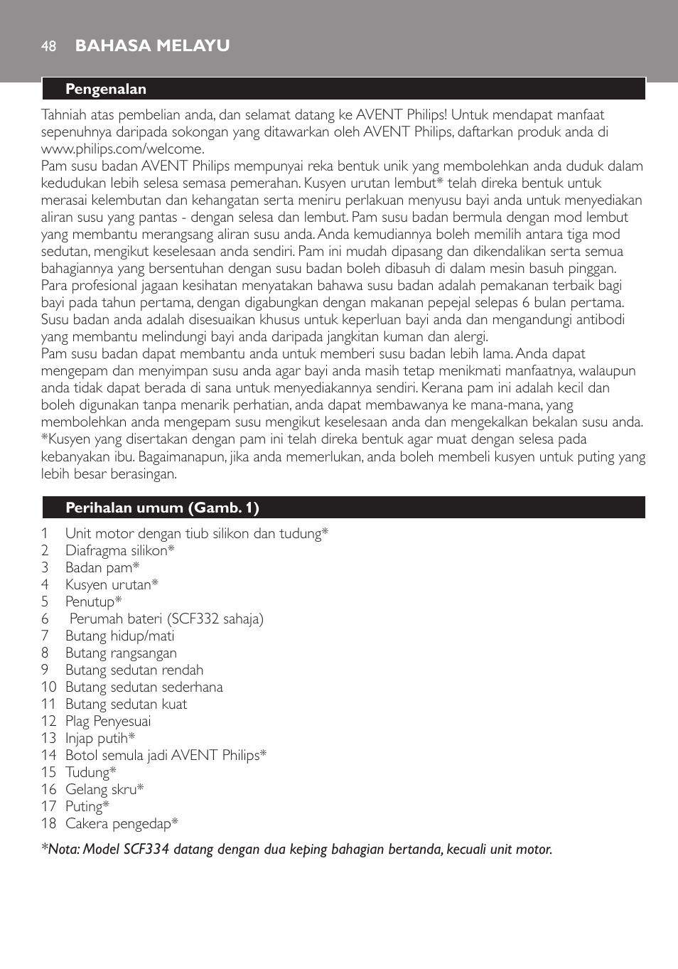 Bahasa melayu, Bahasa melayu 48 | Philips AVENT Extractor eléctrico sencillo Comfort User Manual | Page 48 / 122