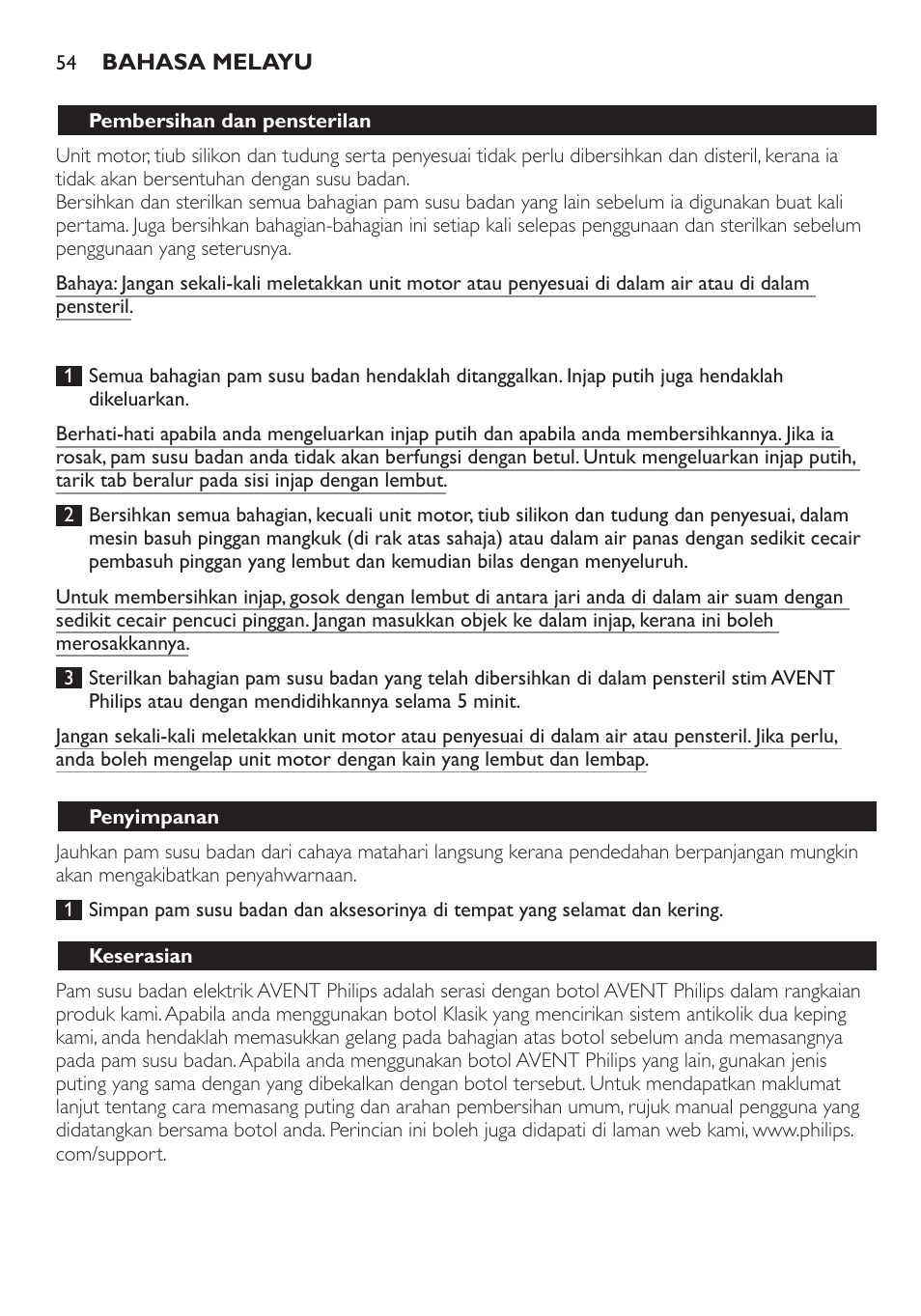 Philips AVENT Extractor eléctrico sencillo Comfort User Manual | Page 54 / 122