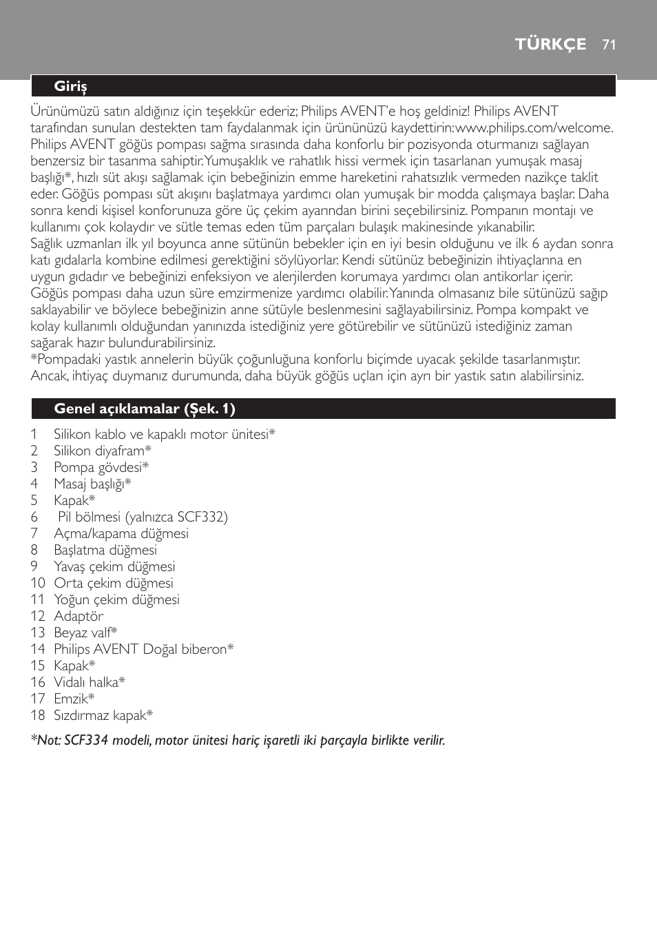 Türkçe | Philips AVENT Extractor eléctrico sencillo Comfort User Manual | Page 71 / 122