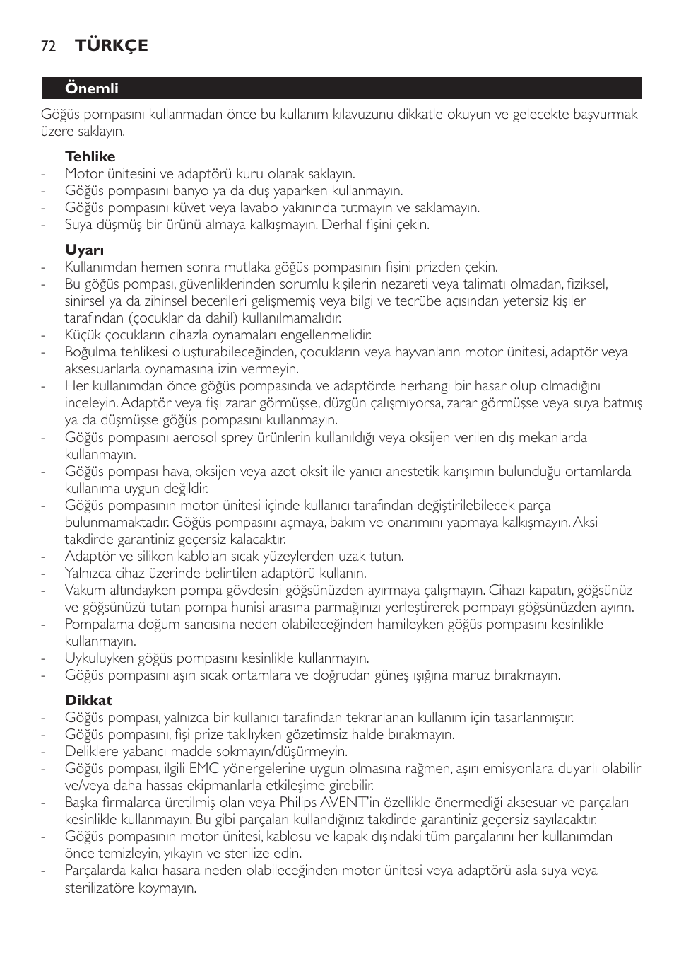 Philips AVENT Extractor eléctrico sencillo Comfort User Manual | Page 72 / 122