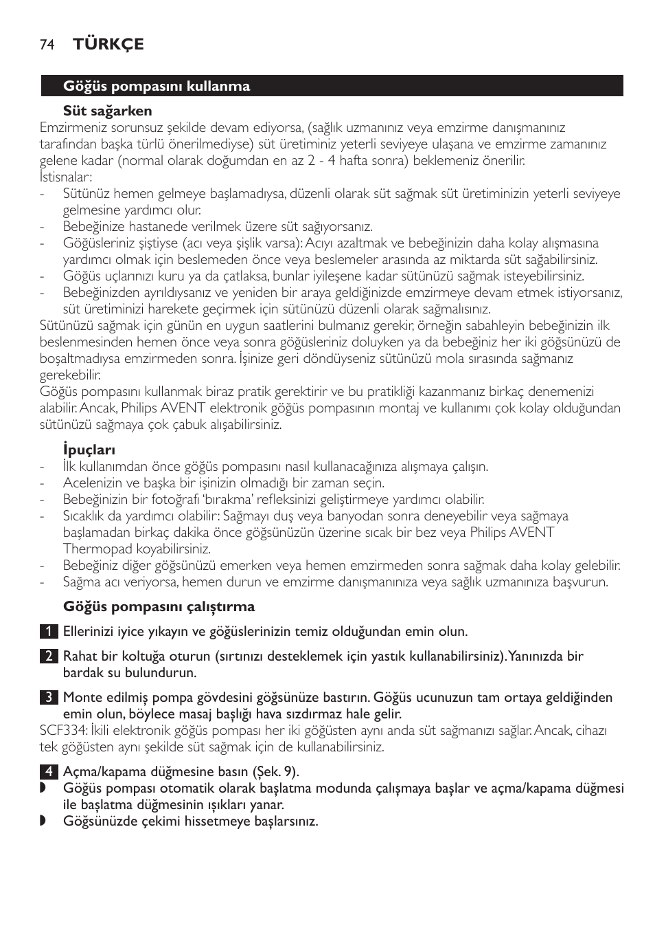 Philips AVENT Extractor eléctrico sencillo Comfort User Manual | Page 74 / 122