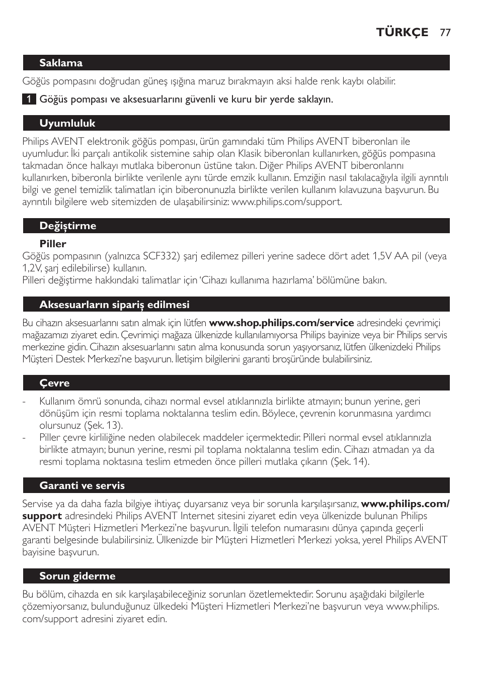 Philips AVENT Extractor eléctrico sencillo Comfort User Manual | Page 77 / 122