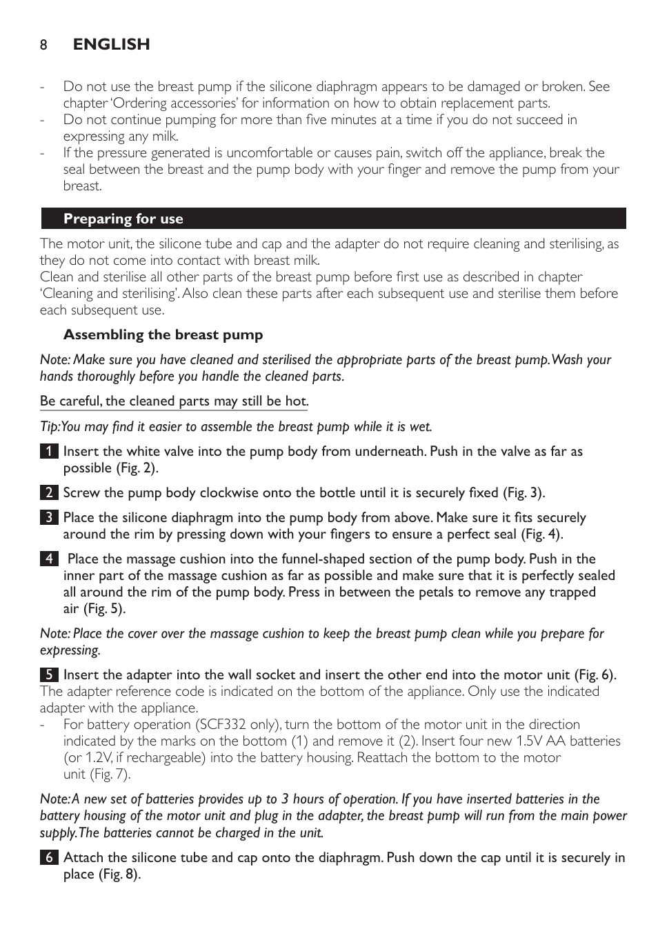 Philips AVENT Extractor eléctrico sencillo Comfort User Manual | Page 8 / 122