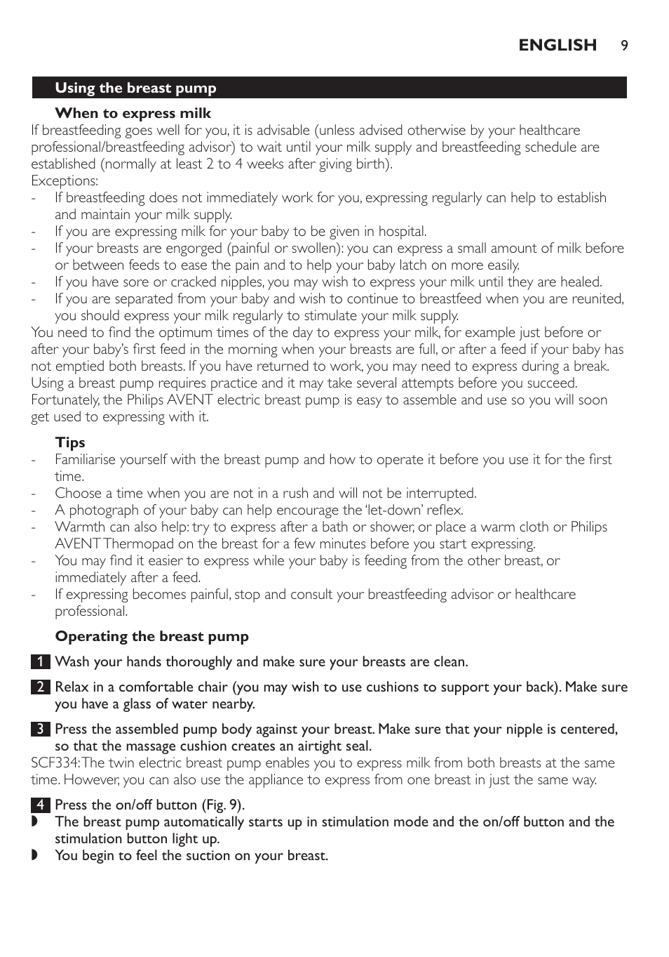 Philips AVENT Extractor eléctrico sencillo Comfort User Manual | Page 9 / 122
