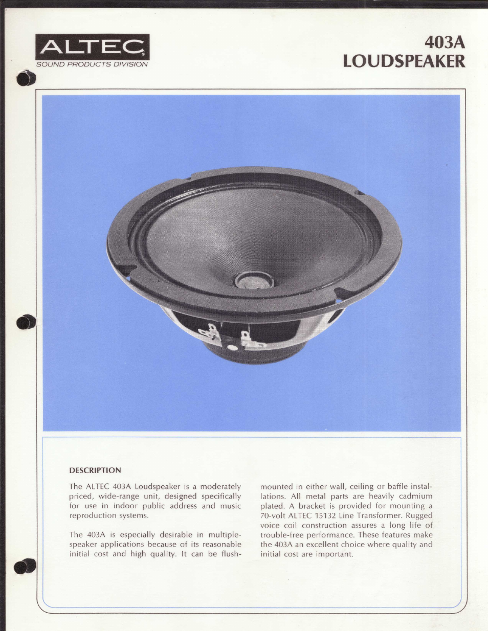 Altec Lansing 403A User Manual | 2 pages