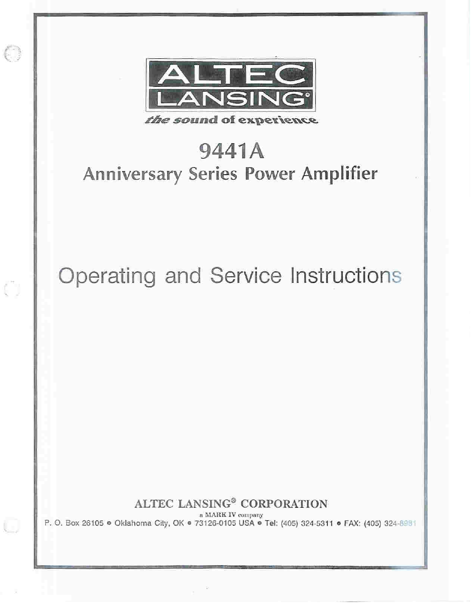 Altec Lansing 9441A User Manual | 20 pages