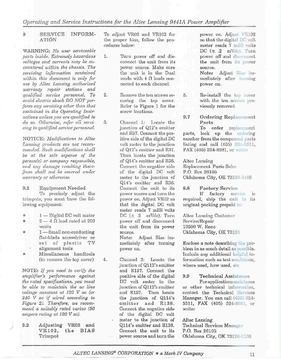 Altec Lansing 9441A User Manual | Page 13 / 20