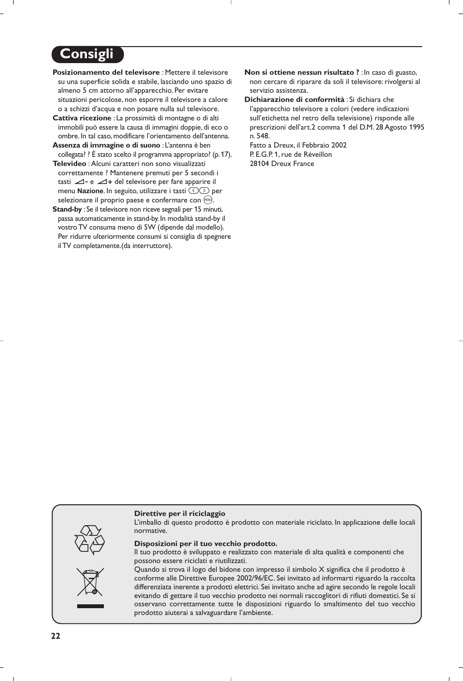 Consigli | Philips Televisor User Manual | Page 22 / 78