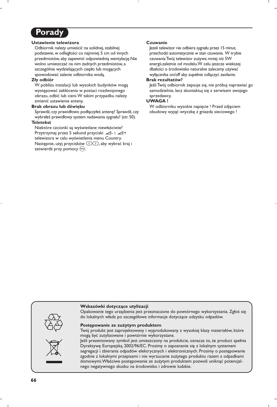 Porady | Philips Televisor User Manual | Page 68 / 78