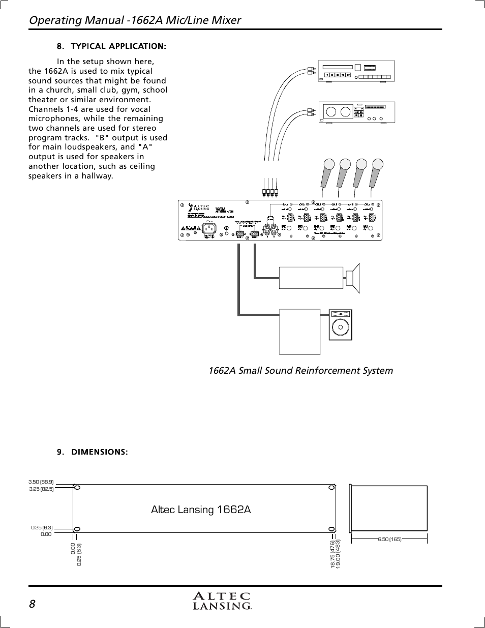 Altec lansing 1662a, 1662a small sound reinforcement system | Altec Lansing 1662A User Manual | Page 8 / 12