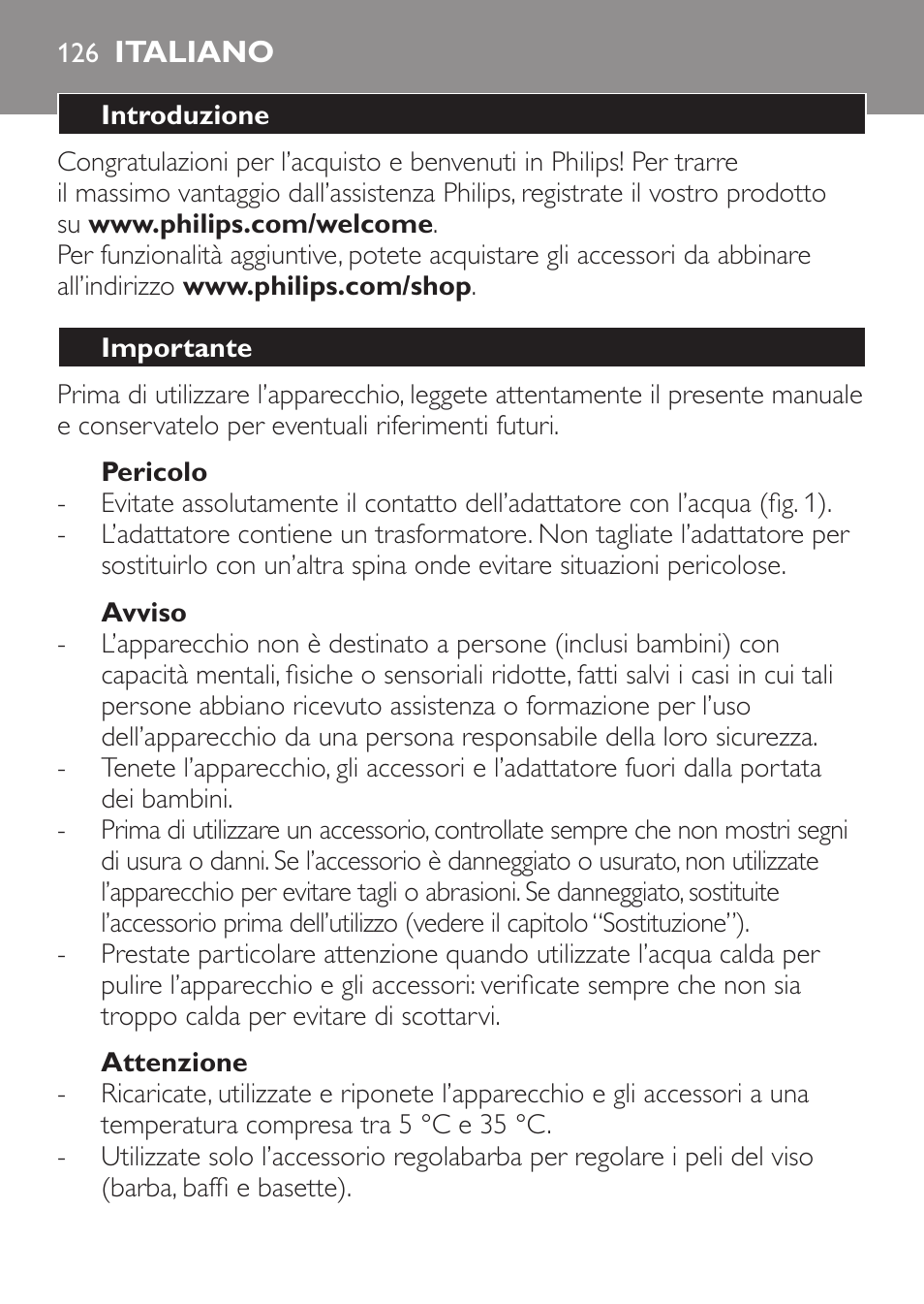 Italiano | Philips Click&Style afeitado y arreglo personal User Manual | Page 126 / 228