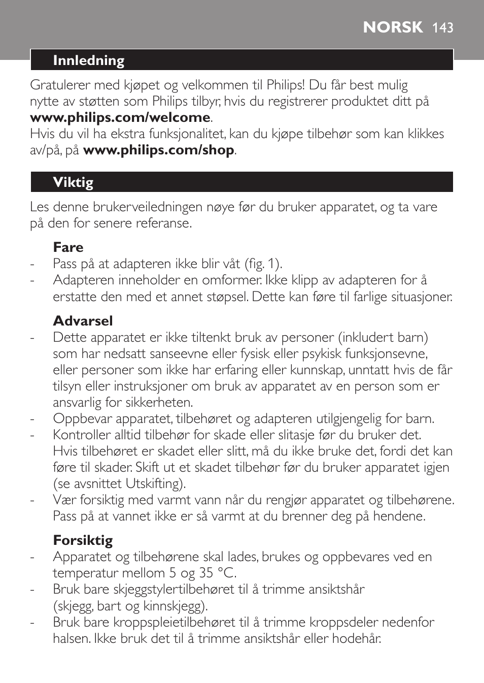 Norsk, Norsk 14 | Philips Click&Style afeitado y arreglo personal User Manual | Page 143 / 228
