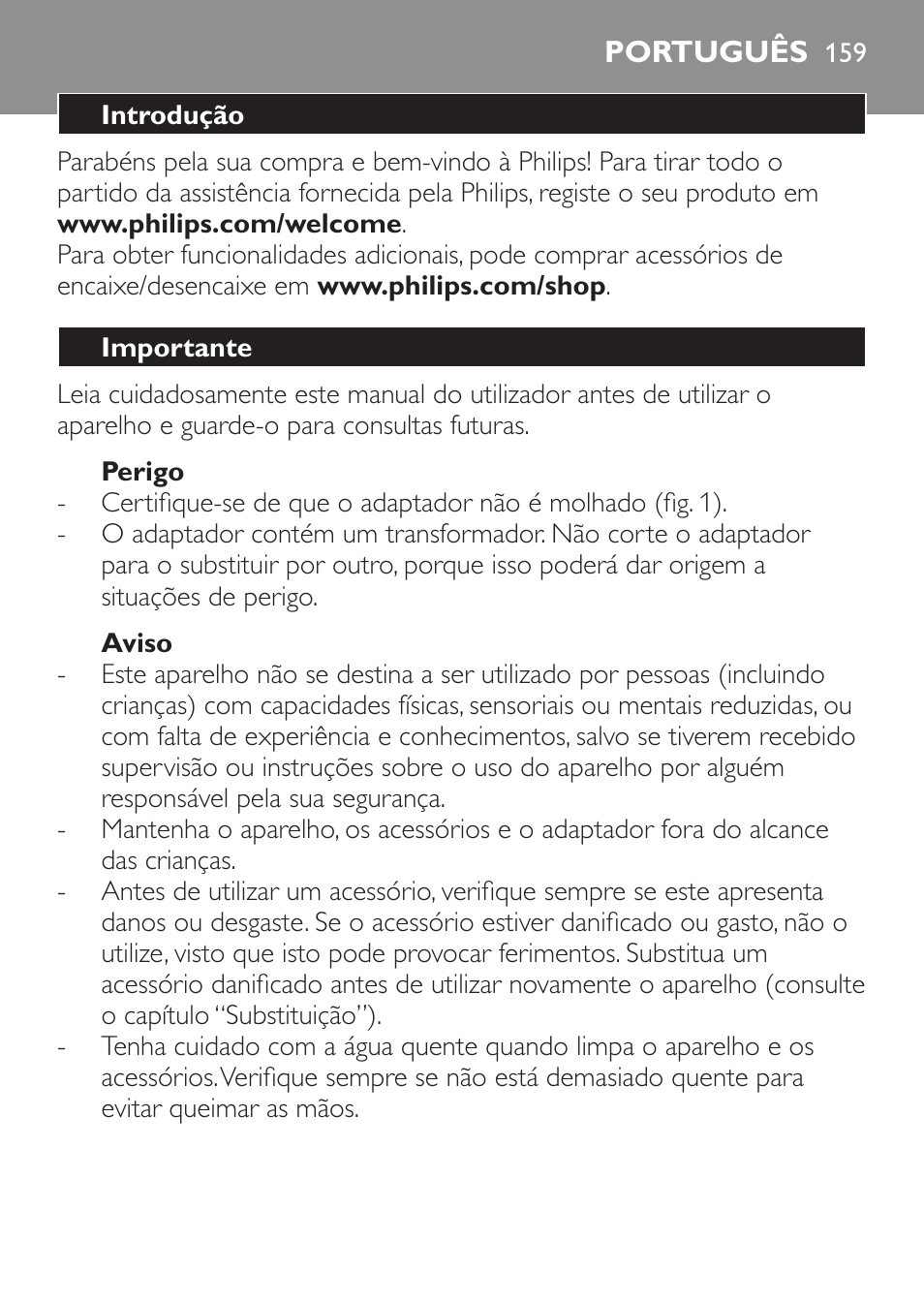 Português | Philips Click&Style afeitado y arreglo personal User Manual | Page 159 / 228