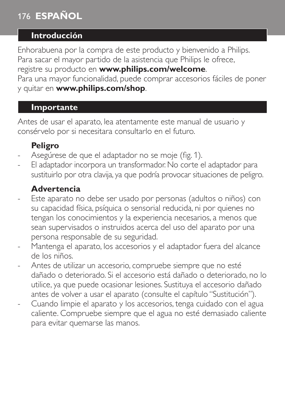 Español | Philips Click&Style afeitado y arreglo personal User Manual | Page 176 / 228