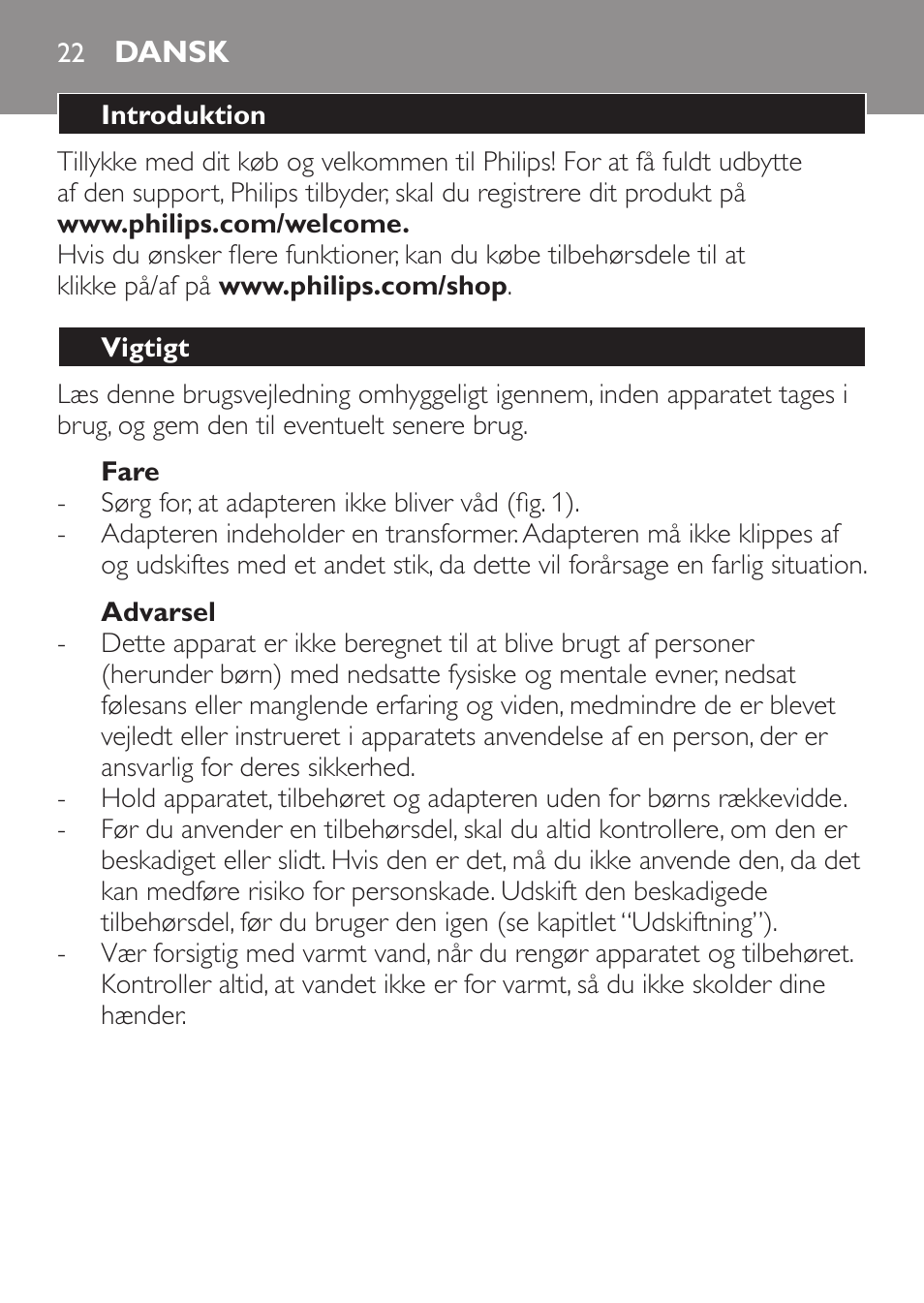 Dansk | Philips Click&Style afeitado y arreglo personal User Manual | Page 22 / 228