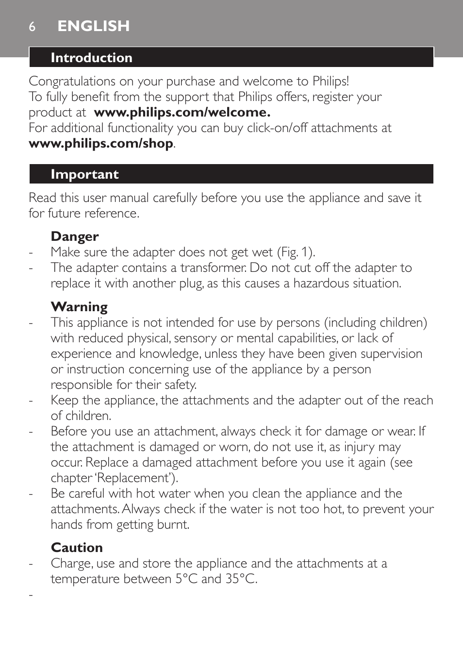 English, English 6 | Philips Click&Style afeitado y arreglo personal User Manual | Page 6 / 228