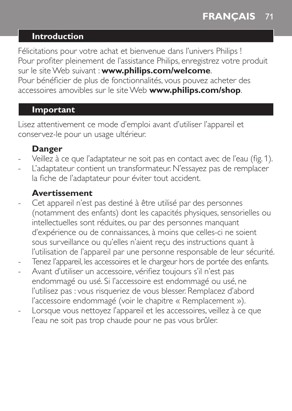Français | Philips Click&Style afeitado y arreglo personal User Manual | Page 71 / 228