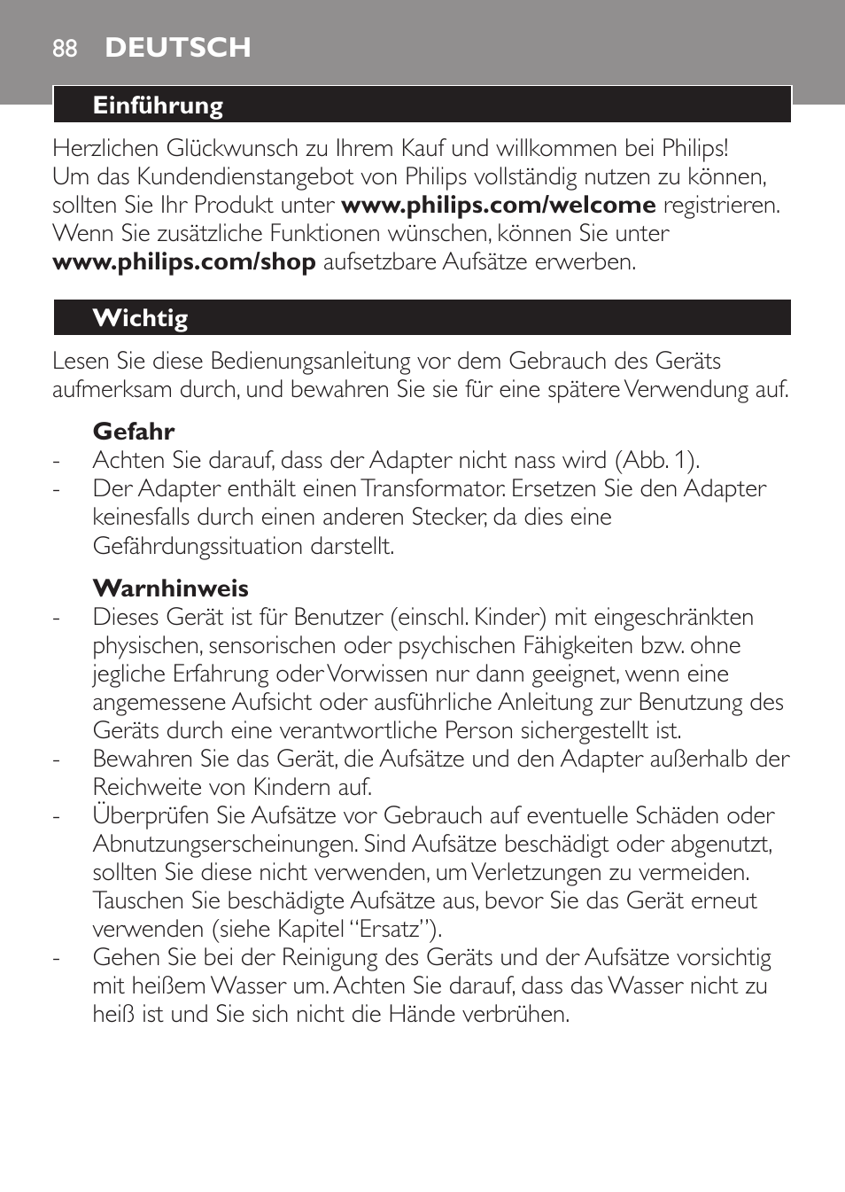 Deutsch, Deutsch 88 | Philips Click&Style afeitado y arreglo personal User Manual | Page 88 / 228
