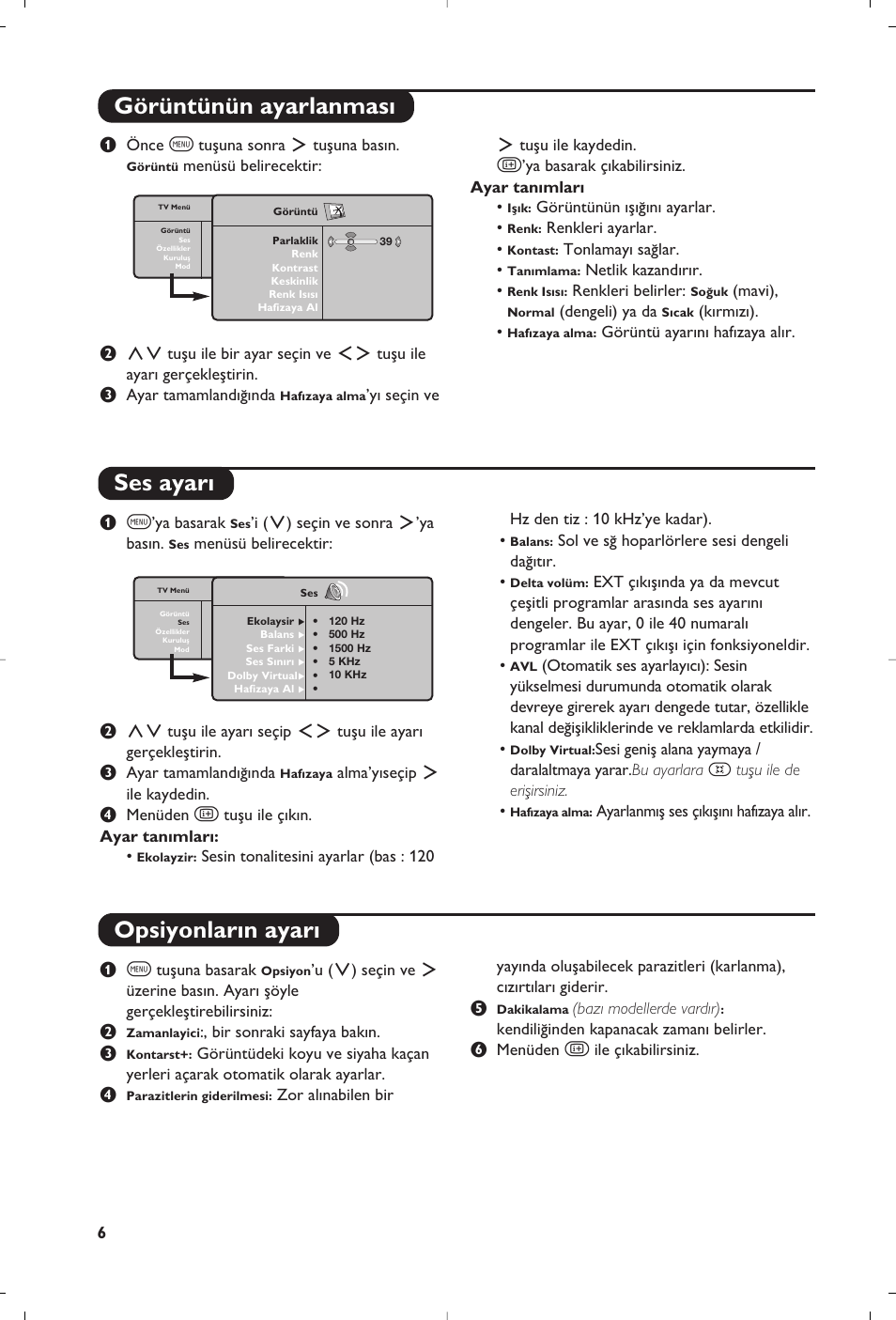 Görüntünün ayarlanmas› ses ayar, Opsiyonlar›n ayar | Philips Matchline Flat TV User Manual | Page 114 / 120