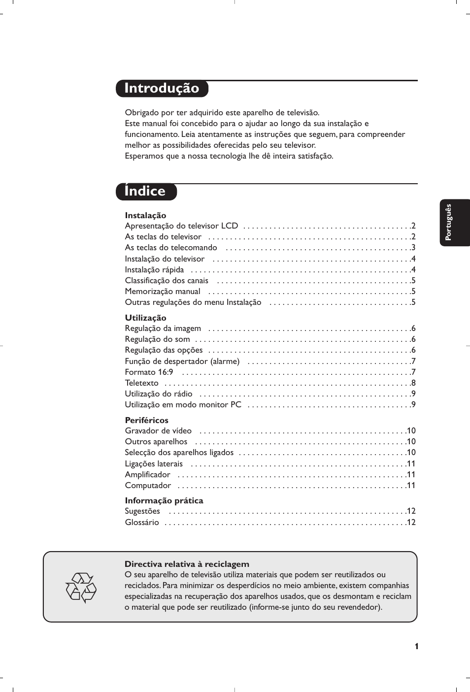 Introdução índice | Philips Matchline Flat TV User Manual | Page 25 / 120