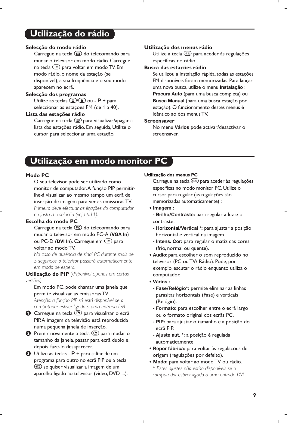 Utilização do rádio utilização em modo monitor pc | Philips Matchline Flat TV User Manual | Page 33 / 120