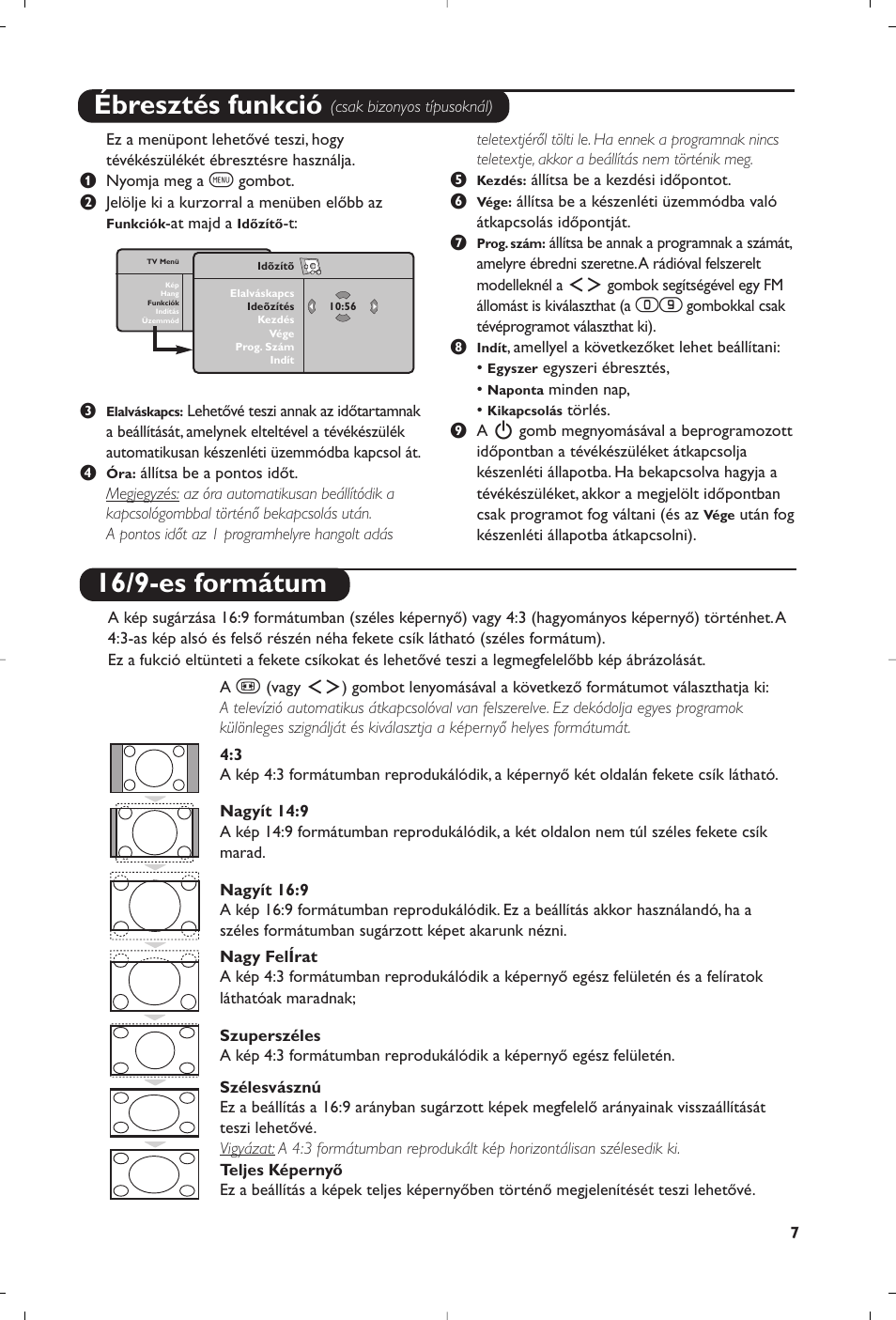 Ébresztés funkció, 16/9-es formátum | Philips Matchline Flat TV User Manual | Page 43 / 120